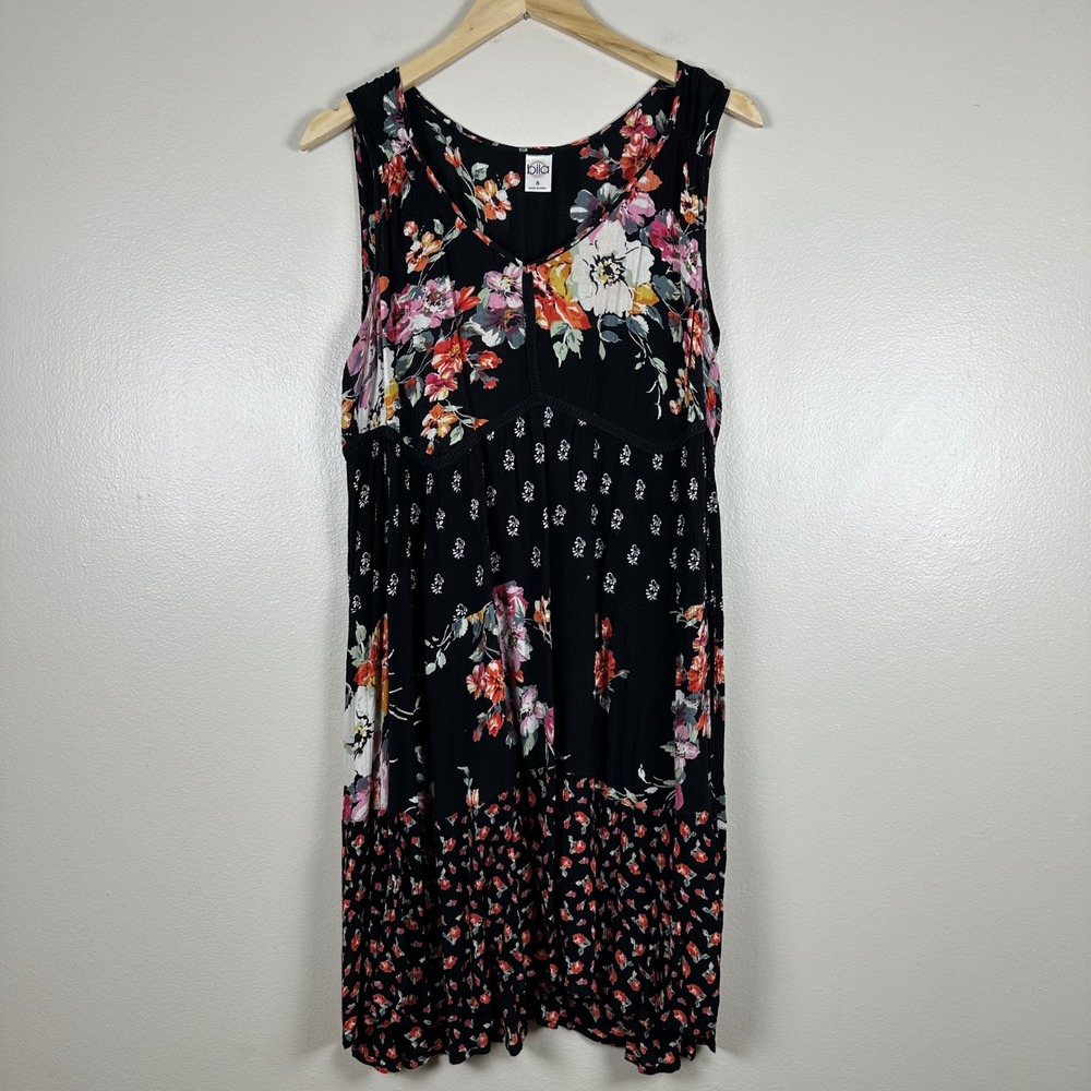 Bila Women's Small Mini Dress Black Floral Boho Crochet Trim Whimsigoth